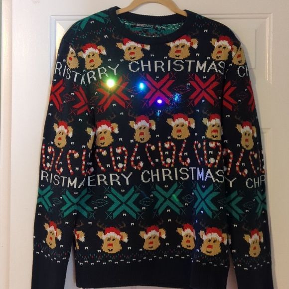 Ugly Christmas Sweater men's L large battery operated lights EUC reindeer snow - Picture 5 of 9